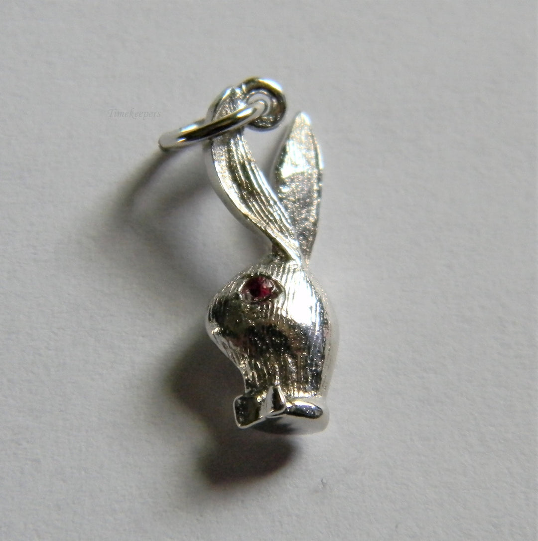 h807 Cute Sterling Silver Play Boy Bunny Charm or Pendant with Red Stone Eyes