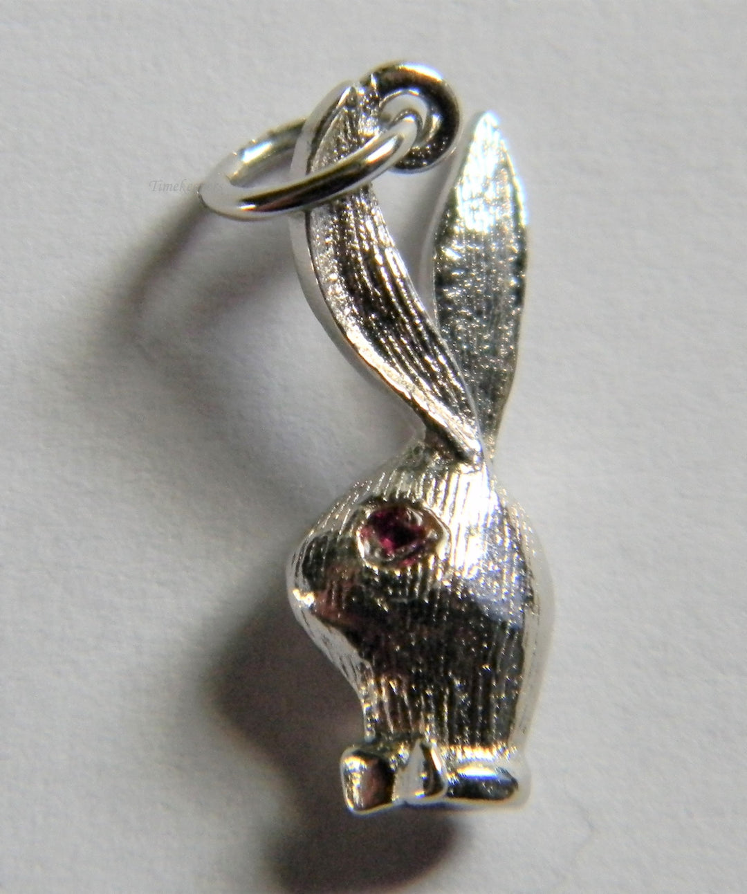 h807 Cute Sterling Silver Play Boy Bunny Charm or Pendant with Red Stone Eyes