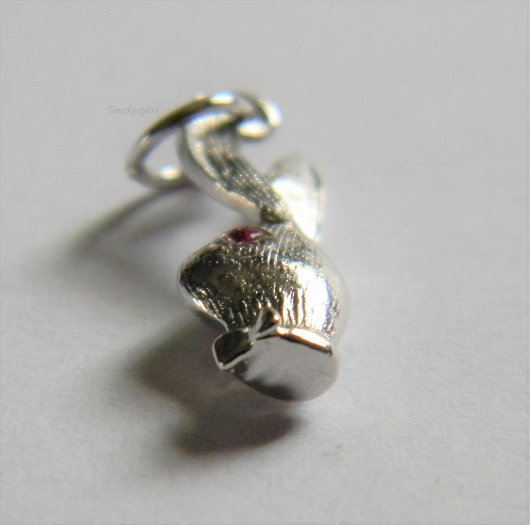 h807 Cute Sterling Silver Play Boy Bunny Charm or Pendant with Red Stone Eyes