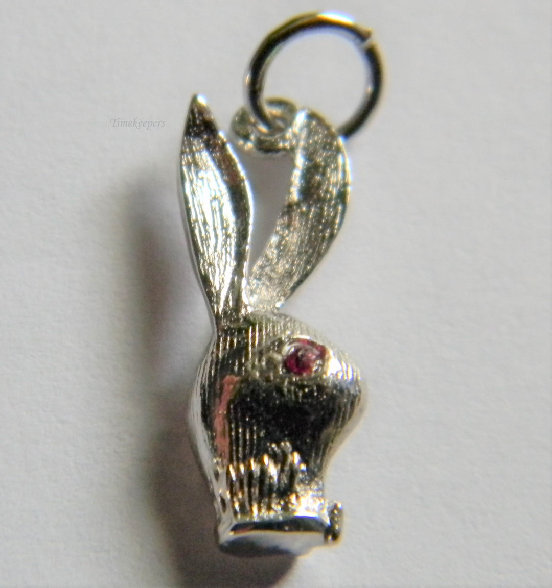 h807 Cute Sterling Silver Play Boy Bunny Charm or Pendant with Red Stone Eyes