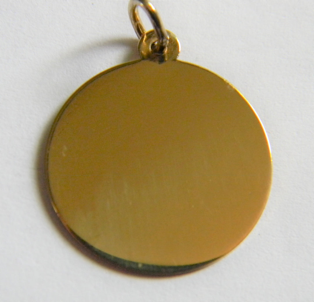 h811 Cute Sterling Silver Circle or Disc Charm or Pendant with Gold Plating