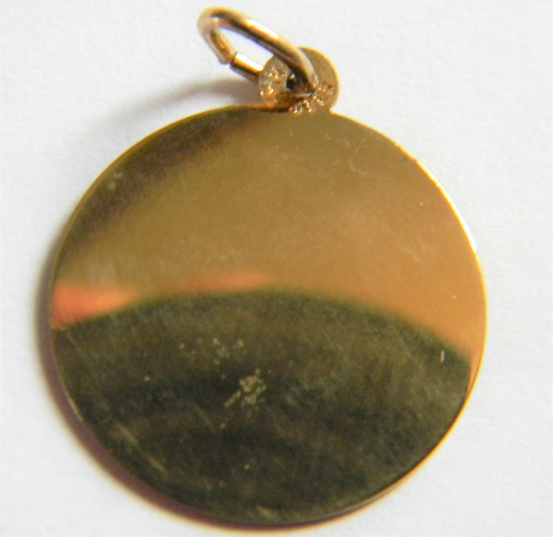 h811 Cute Sterling Silver Circle or Disc Charm or Pendant with Gold Plating