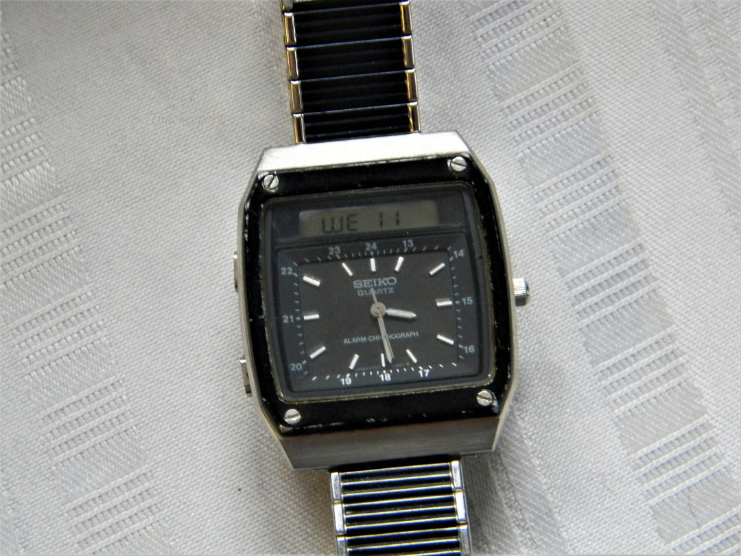 j641 Retro 1981 James Bond Seiko Alarm Chronograph Quartz Men's Watch with Flex Band