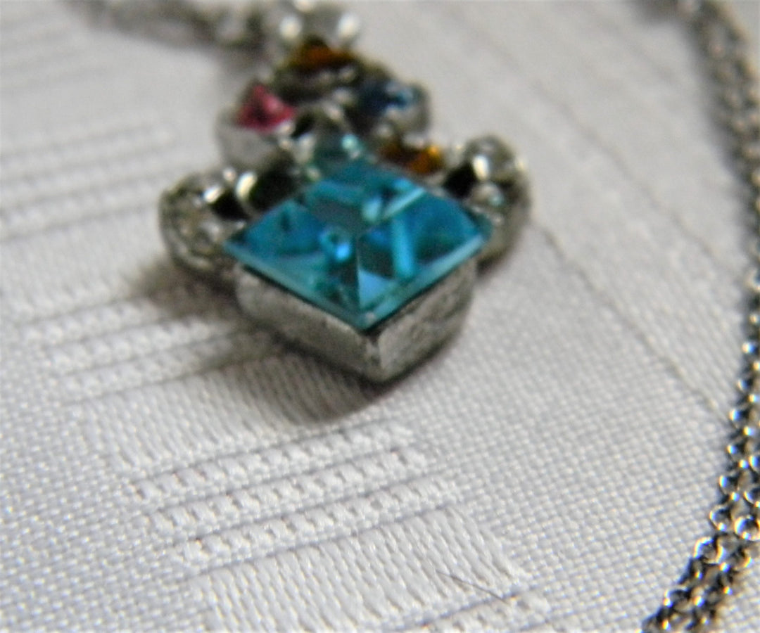 H830 Unique Silver tone Pendant with Glass Stones on Sterling Silver Chain