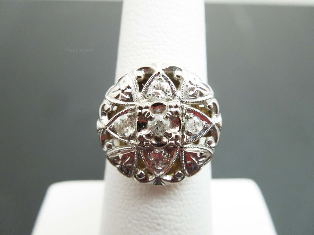 b949 Antique Pretty 14kt Two Tone Gold Diamond Round Ring Size 6