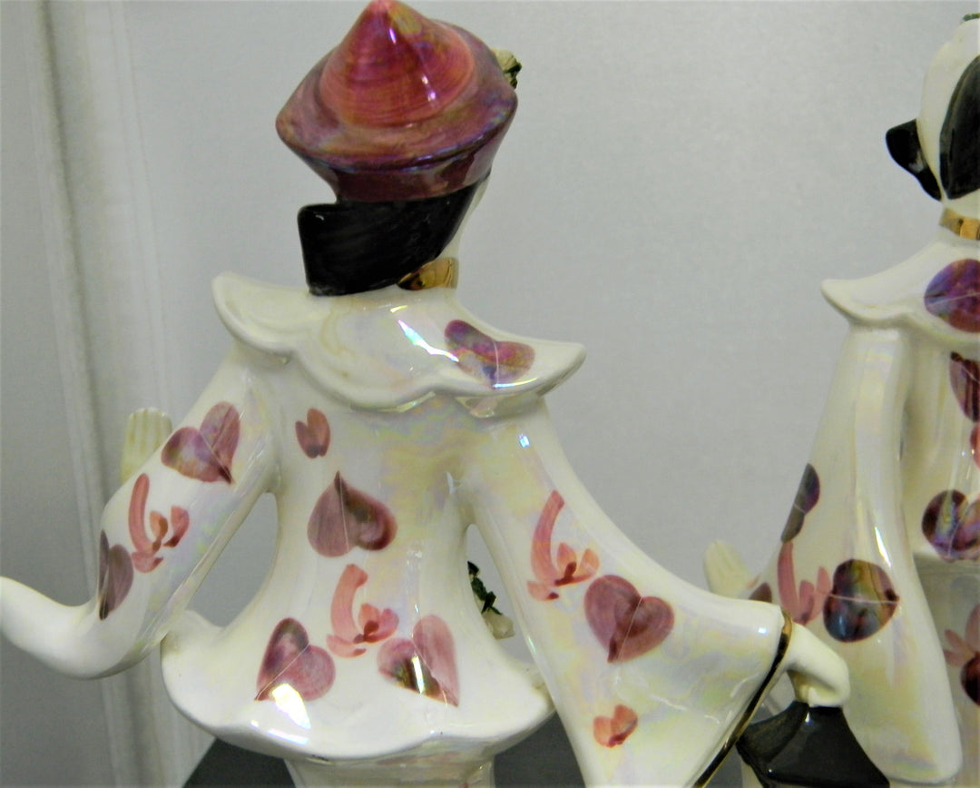 h837 Vintage Set of 2 Japanese Dancing Figurines Male and Female with Lanterns