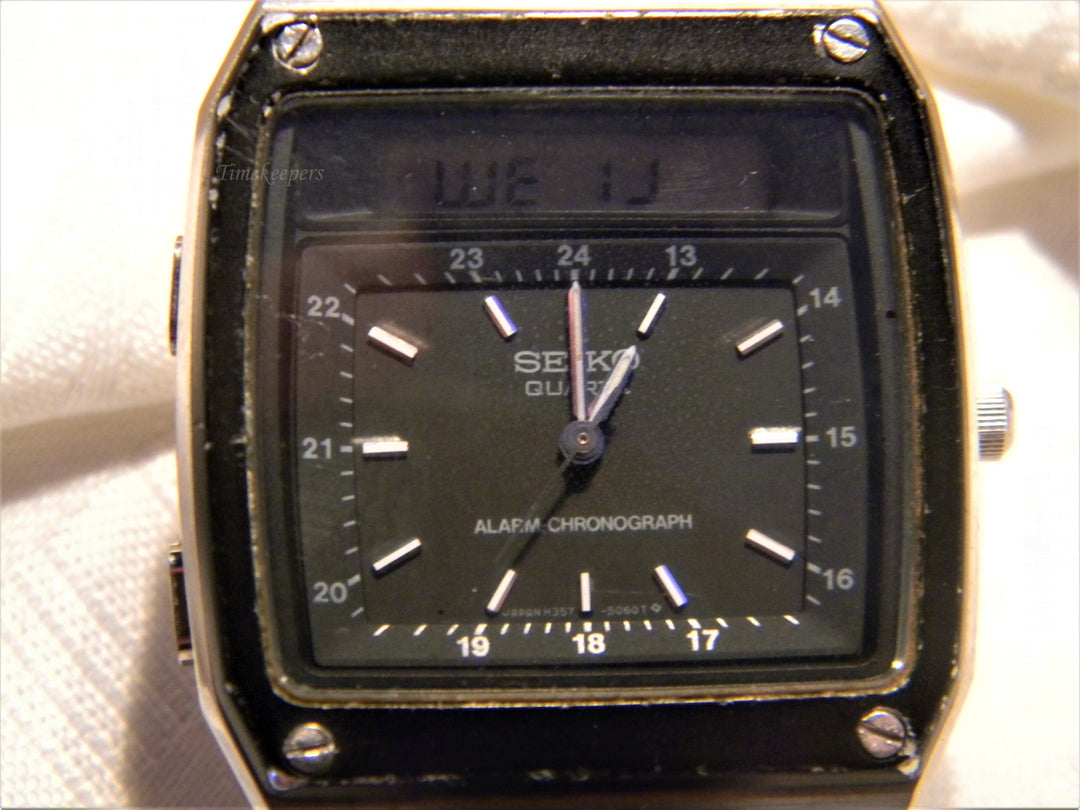 j641 Retro 1981 James Bond Seiko Alarm Chronograph Quartz Men's Watch with Flex Band