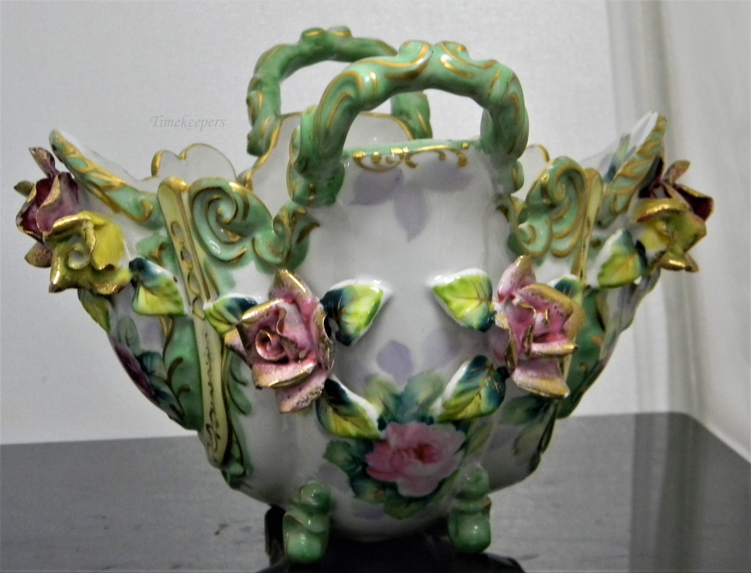 h840 Beautiful Vintage Porcelain Bowl with handles and Flowers