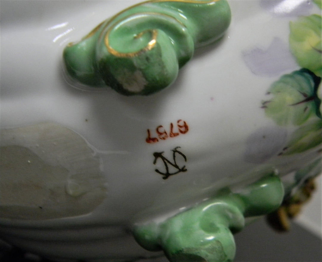 h840 Beautiful Vintage Porcelain Bowl with handles and Flowers