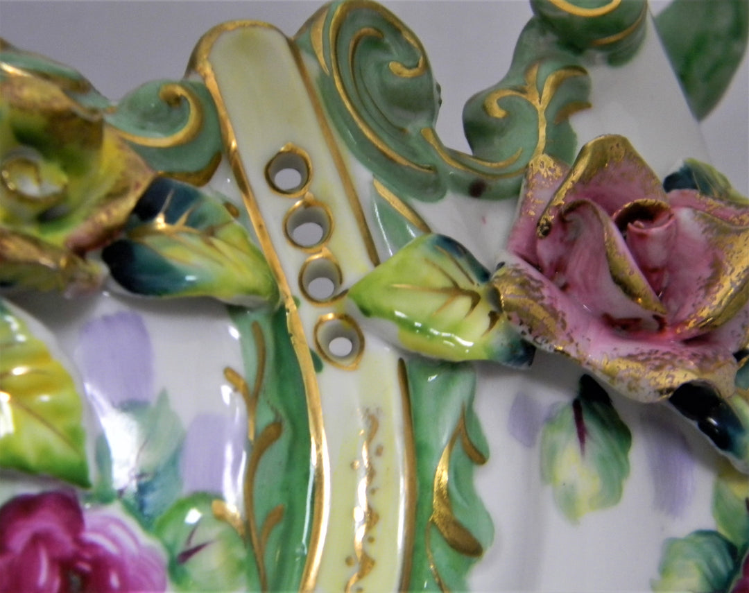 h840 Beautiful Vintage Porcelain Bowl with handles and Flowers