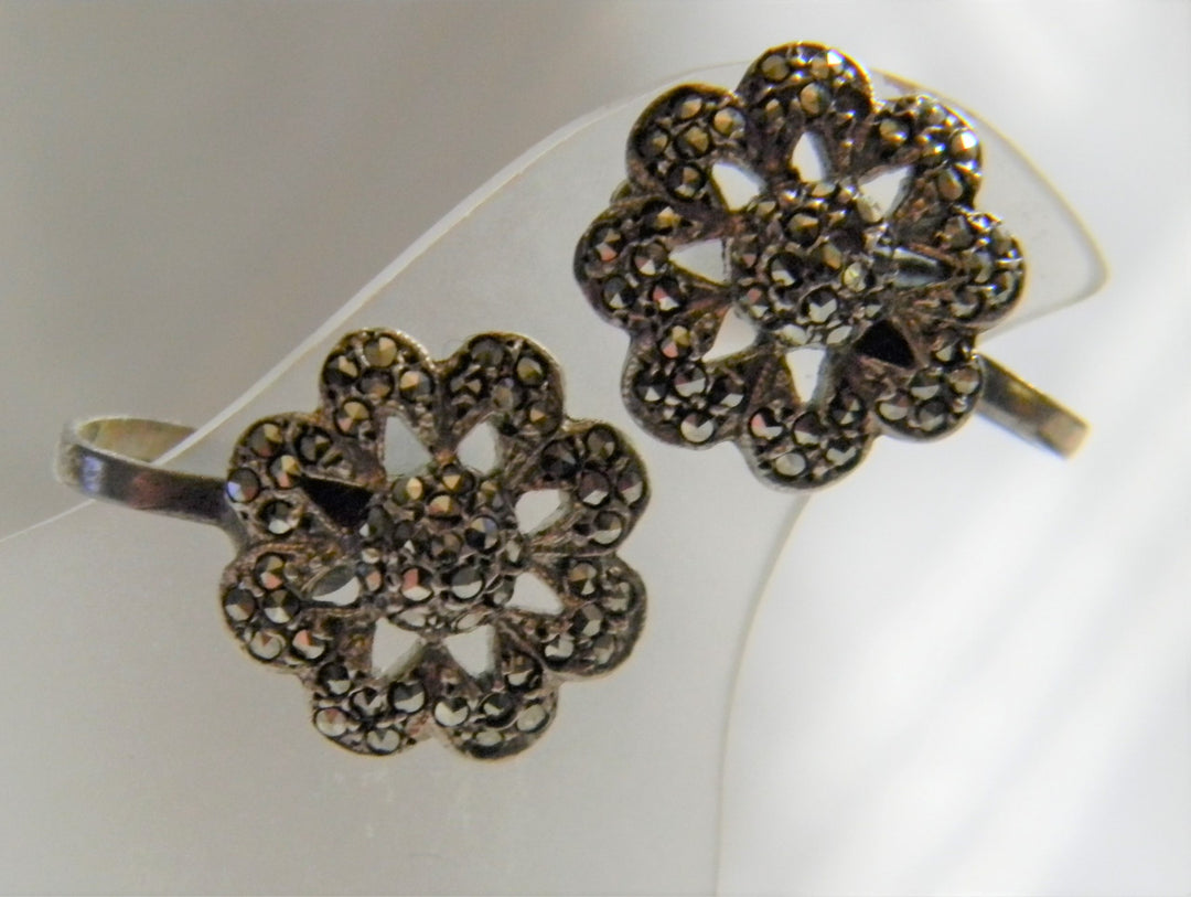 h845 Stunning Sterling Silver Earrings with Marcasite Stones (not Pierced)