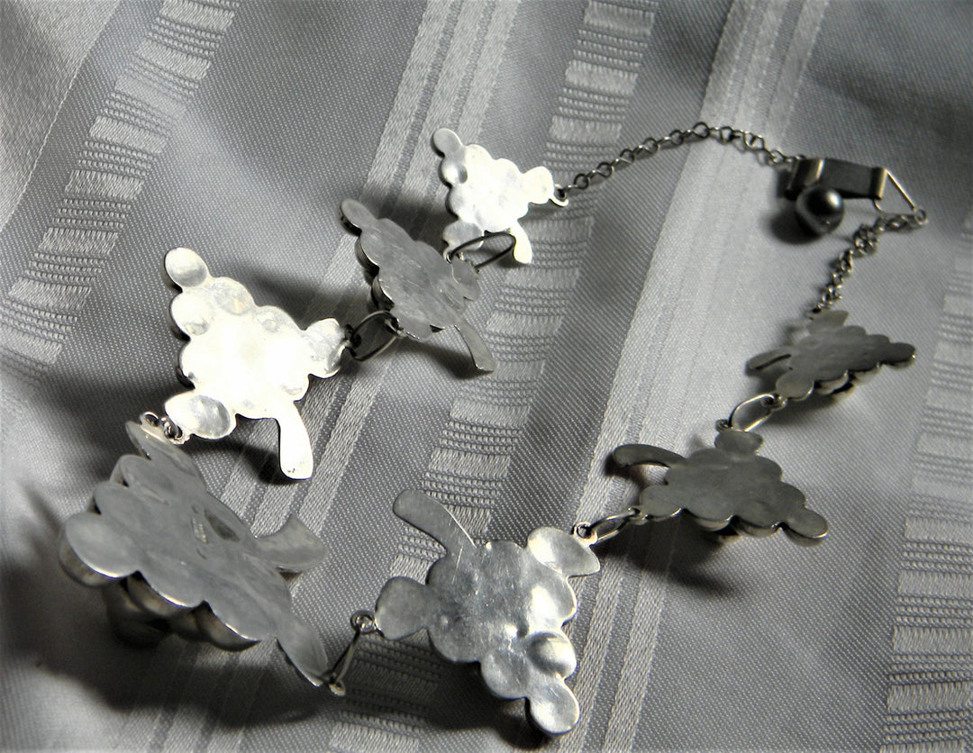 h854 Vintage Sterling Silver Necklace Bracelet Ring Earrings Set Grape Bunch