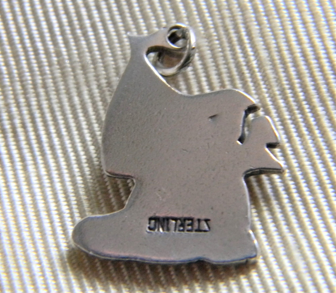 h864 Cute Vintage Sterling Silver Bear in a Shoe Boat Charm or Pendant Embossed