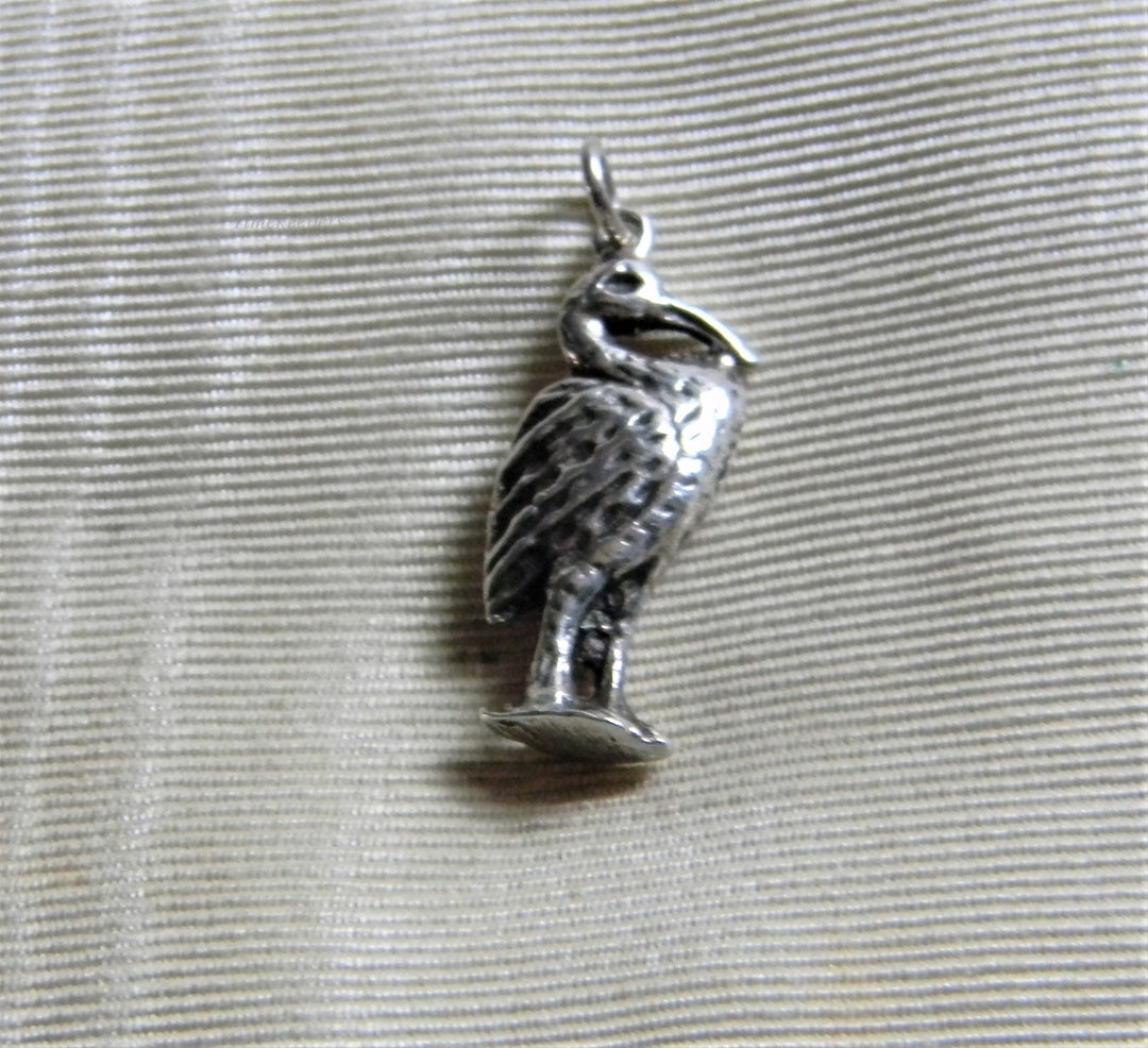h866 Cute Vintage Sterling Silver Stork Charm or Pendant