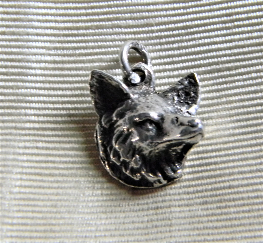 h867 Cute Vintage Sterling Silver Wolf or Dog Head Charm or Pendant