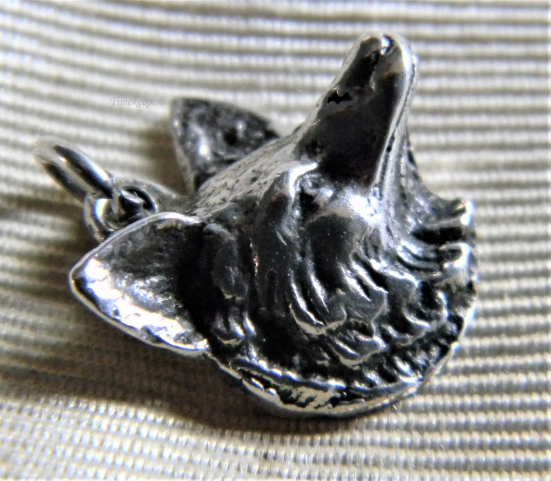 h867 Cute Vintage Sterling Silver Wolf or Dog Head Charm or Pendant