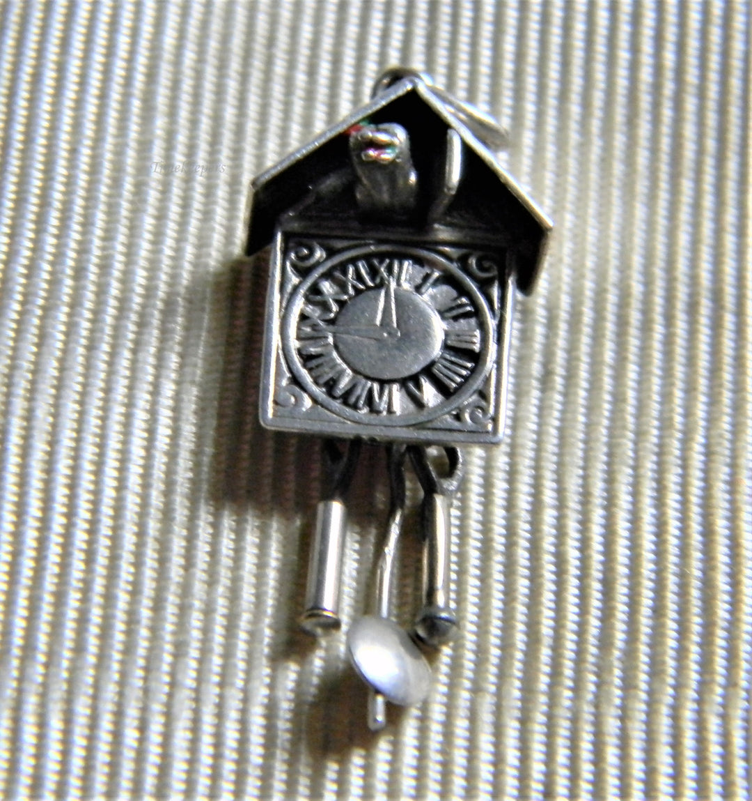h874 Cute Vintage Sterling Silver Cuckoo Charm or Pendant with Pendulum