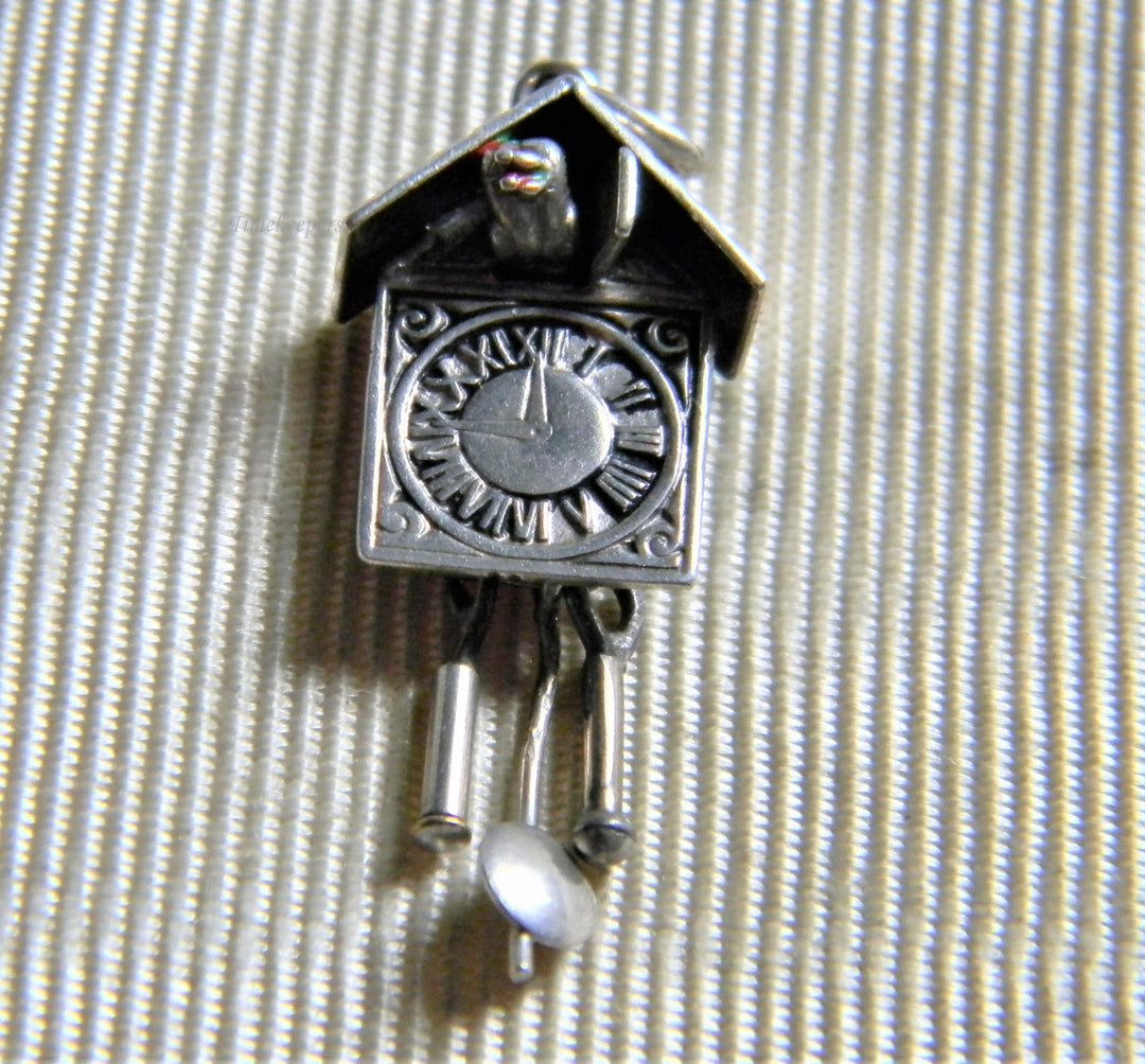 h874 Cute Vintage Sterling Silver Cuckoo Charm or Pendant with Pendulum
