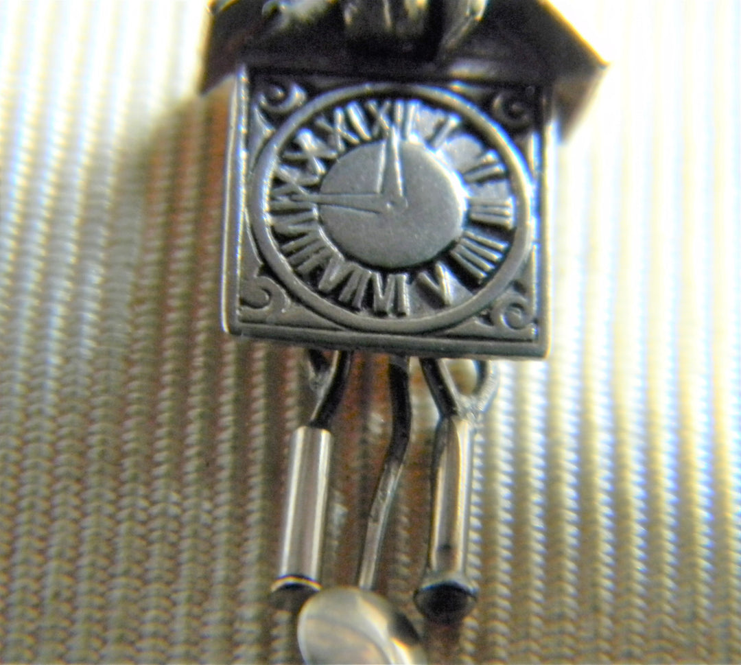 h874 Cute Vintage Sterling Silver Cuckoo Charm or Pendant with Pendulum