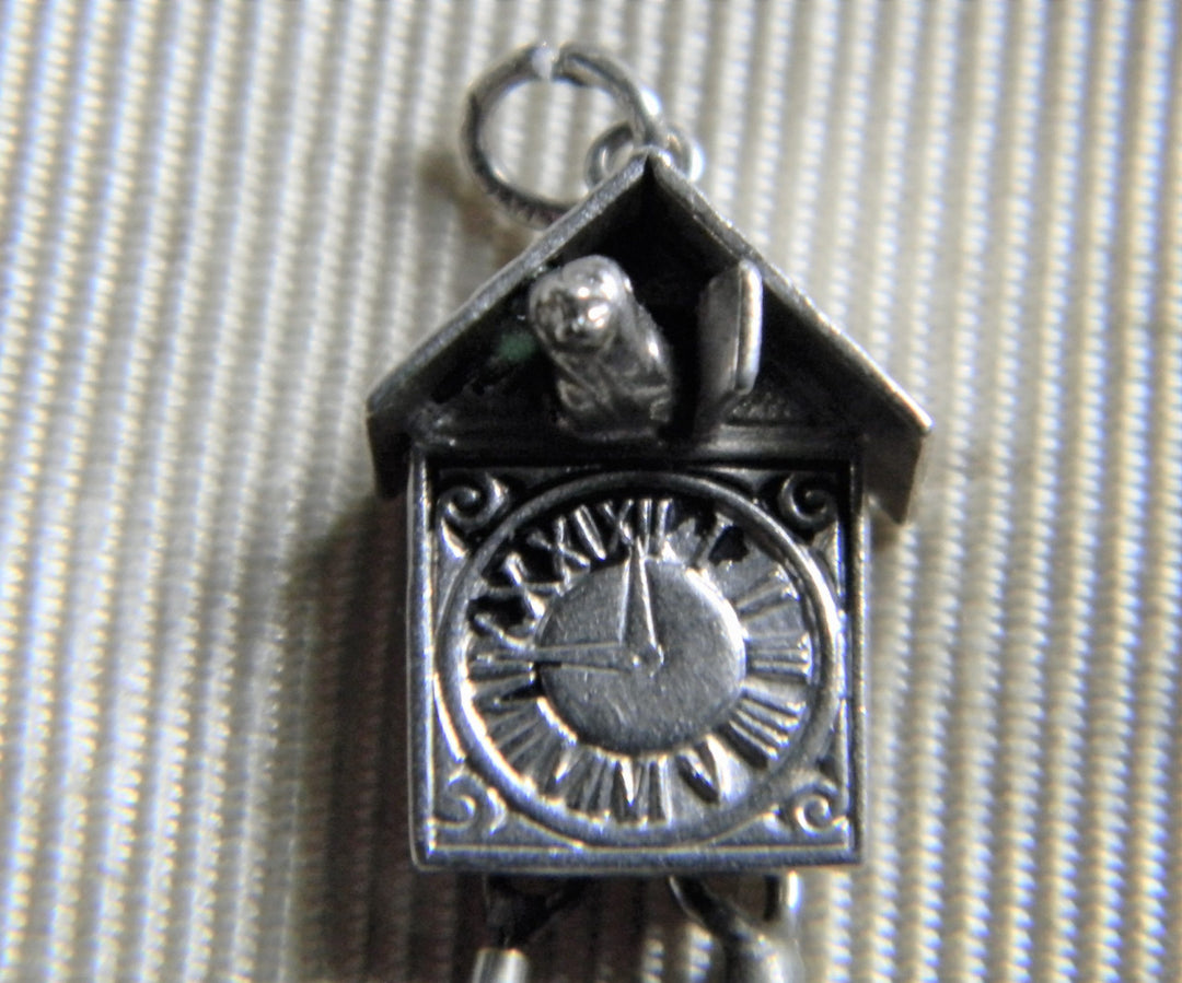 h875 Cute Vintage Sterling Silver Cuckoo Charm or Pendant with Weights