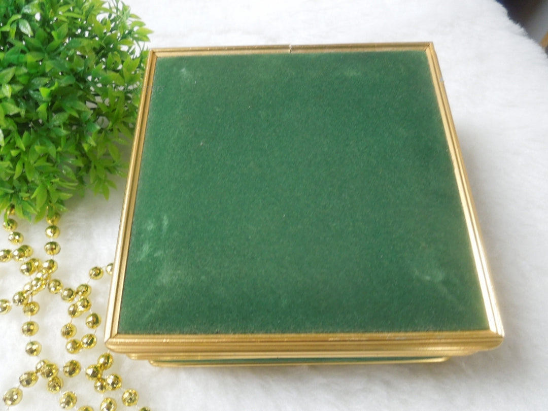 q551 Vintage Ornate Small Jewelry Box with Lined Fabric and Mirror Insert