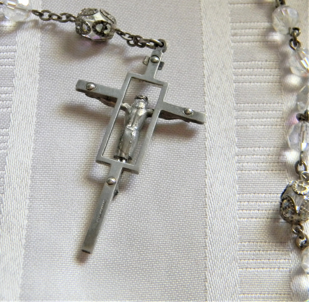 h880 Beautiful Vintage Rosary with Faceted Crystal Beads Sterling Accessories