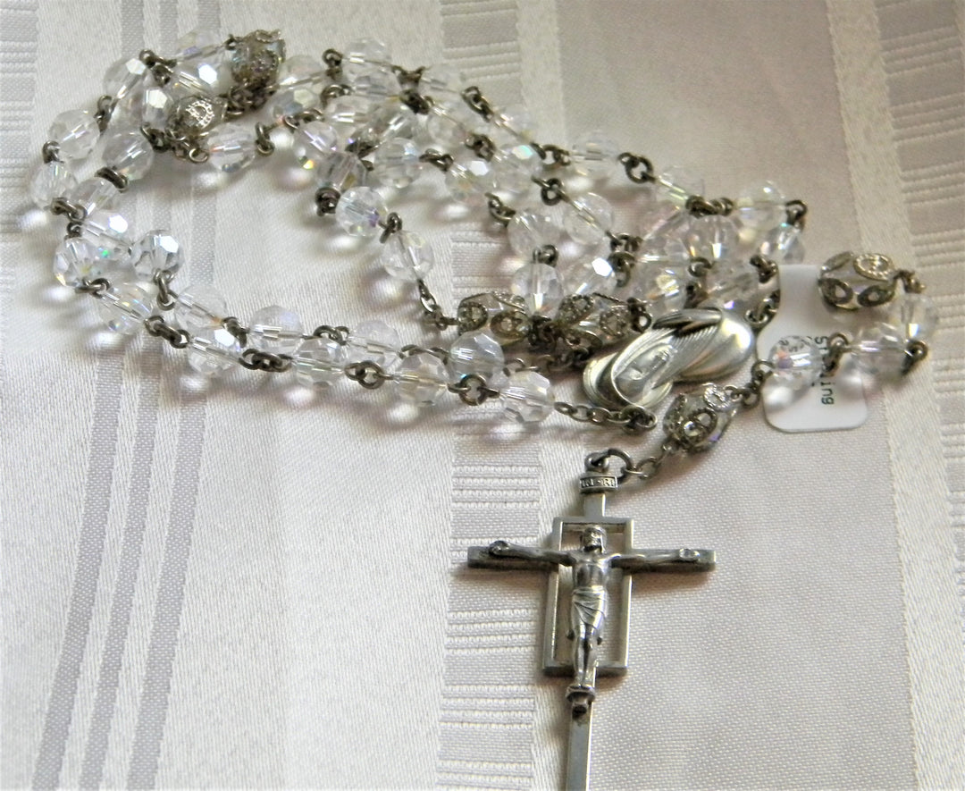 h880 Beautiful Vintage Rosary with Faceted Crystal Beads Sterling Accessories