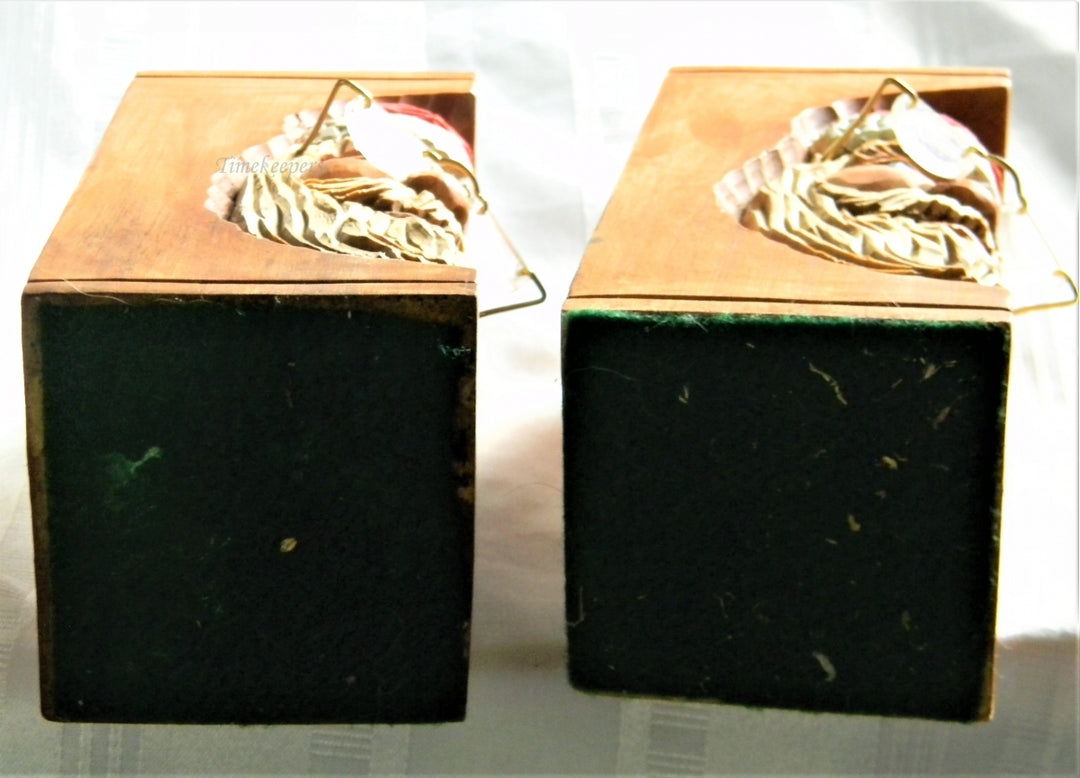 h898 Great Older Hand carved Wood Santa Claus Square Candle Holders