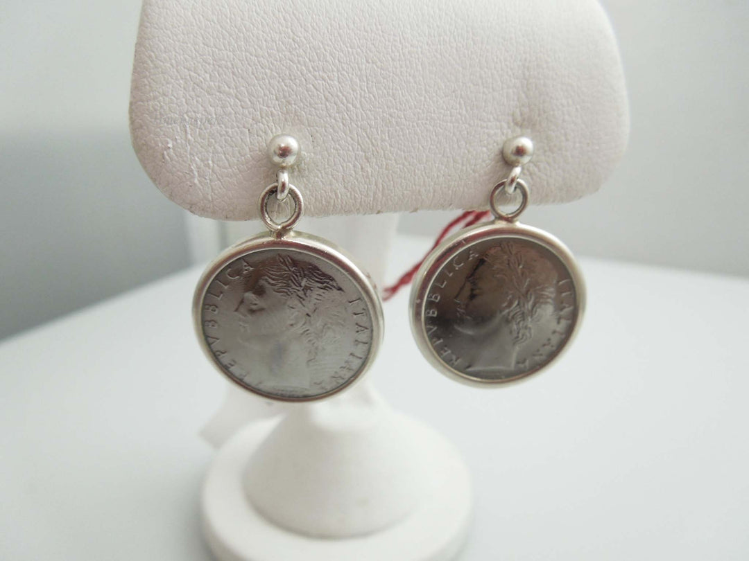 g514 Pair of Sterling Silver Italian Coin Earrings