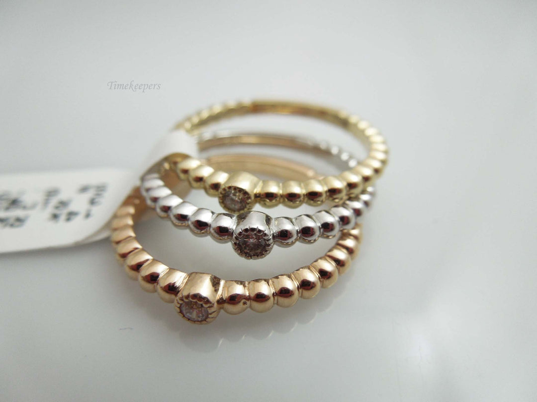 g529 Pretty 14kt Yellow, White and Rose Gold Diamond Stack-able Popcorn Bands