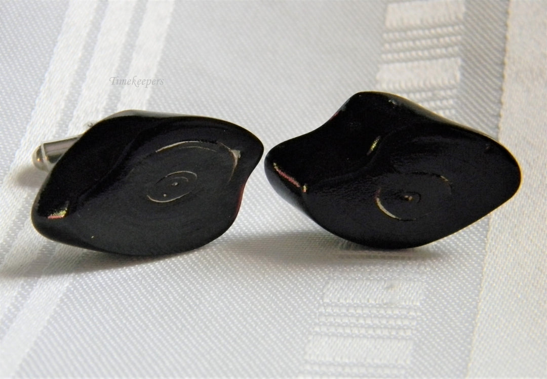 h916 Vintage Handsome Men's Wood Slice and Sterling Silver Cuff Links