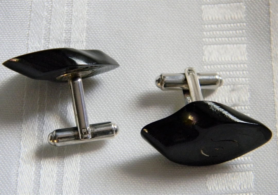 h916 Vintage Handsome Men's Wood Slice and Sterling Silver Cuff Links