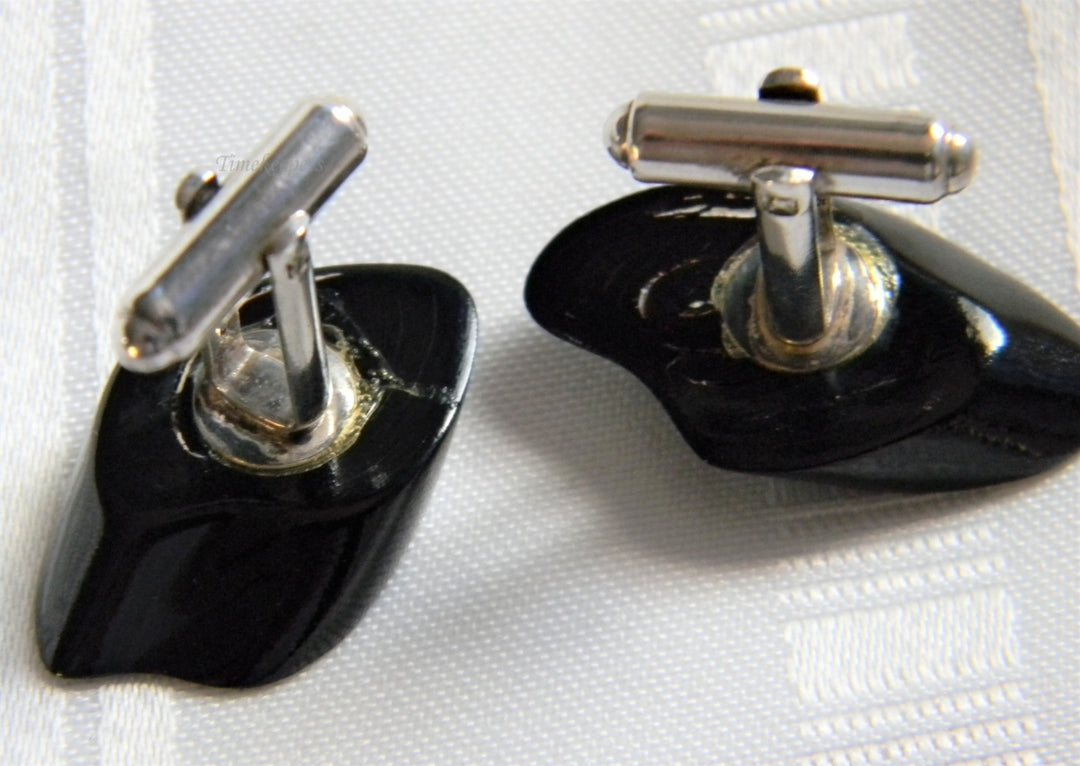 h916 Vintage Handsome Men's Wood Slice and Sterling Silver Cuff Links