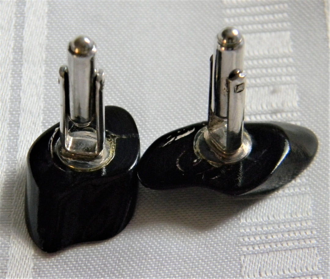 h916 Vintage Handsome Men's Wood Slice and Sterling Silver Cuff Links