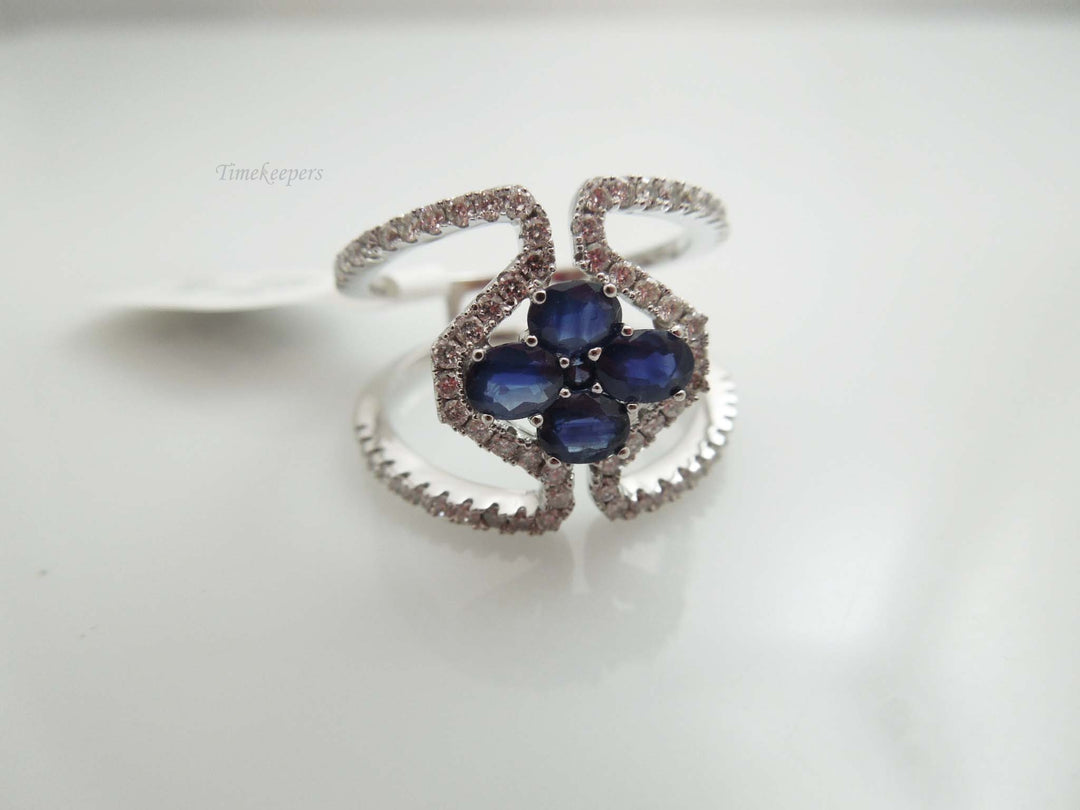 g560 Gorgeous Ladies 14kt White Gold Sapphire and Diamond Uniquely Shaped Ring