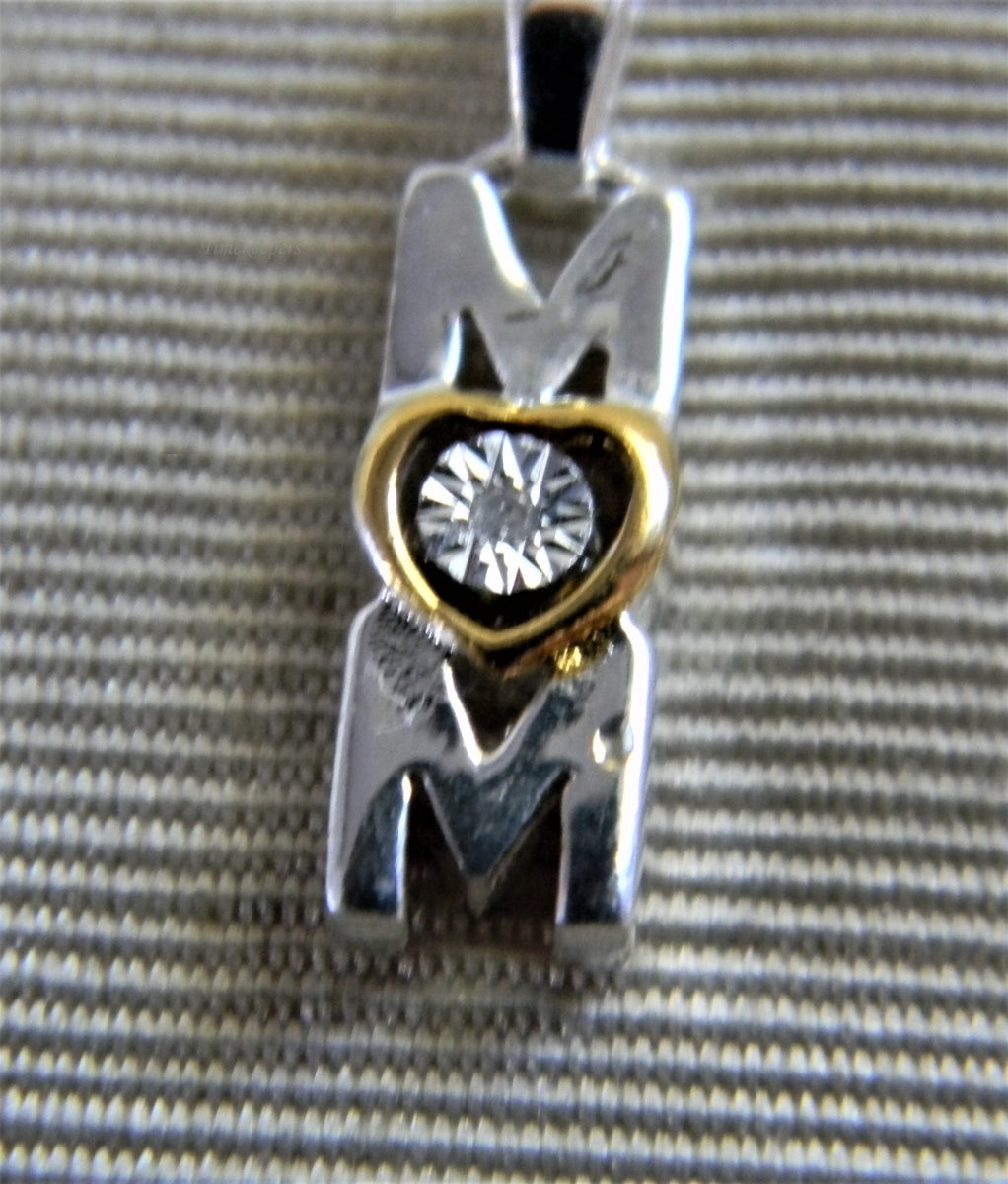 h941 Sterling Silver Mom Pendant w/ Gold Plate Heart and Small Stone (NO CHAIN)