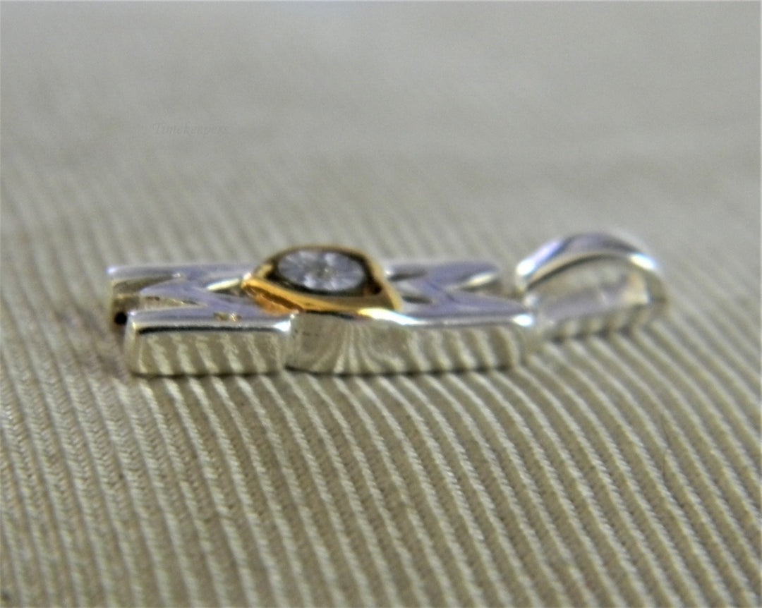 h941 Sterling Silver Mom Pendant w/ Gold Plate Heart and Small Stone (NO CHAIN)