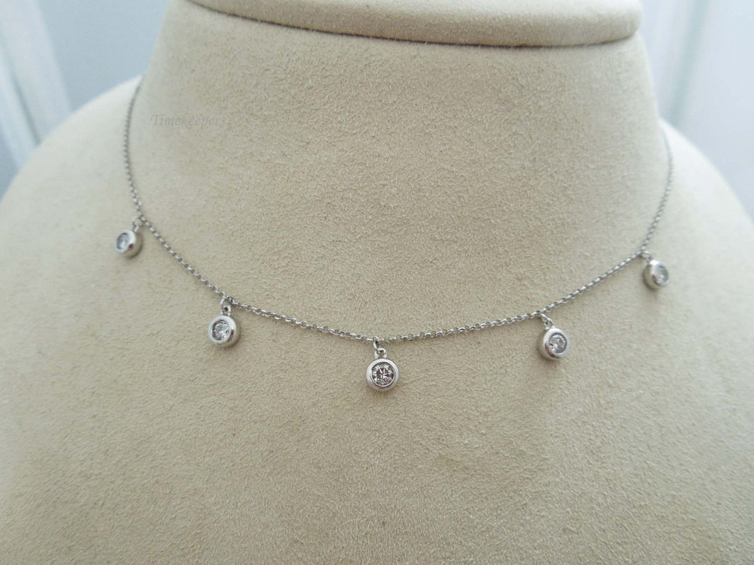 g571 Pretty Ladies 14kt White Gold Dangling Diamond Necklace