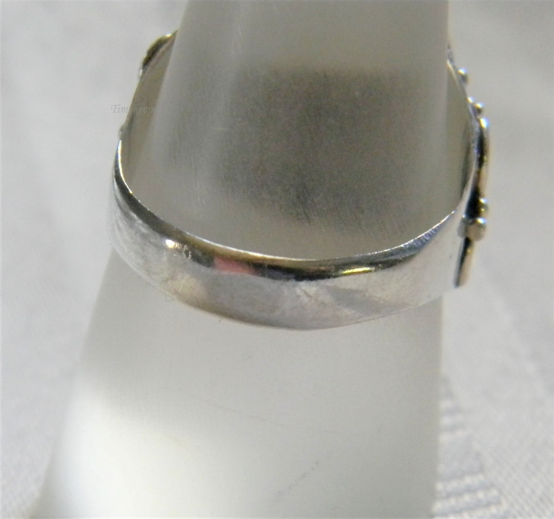 h957 Vintage Sterling Silver Ring with Cabochon Obsidian Black and White