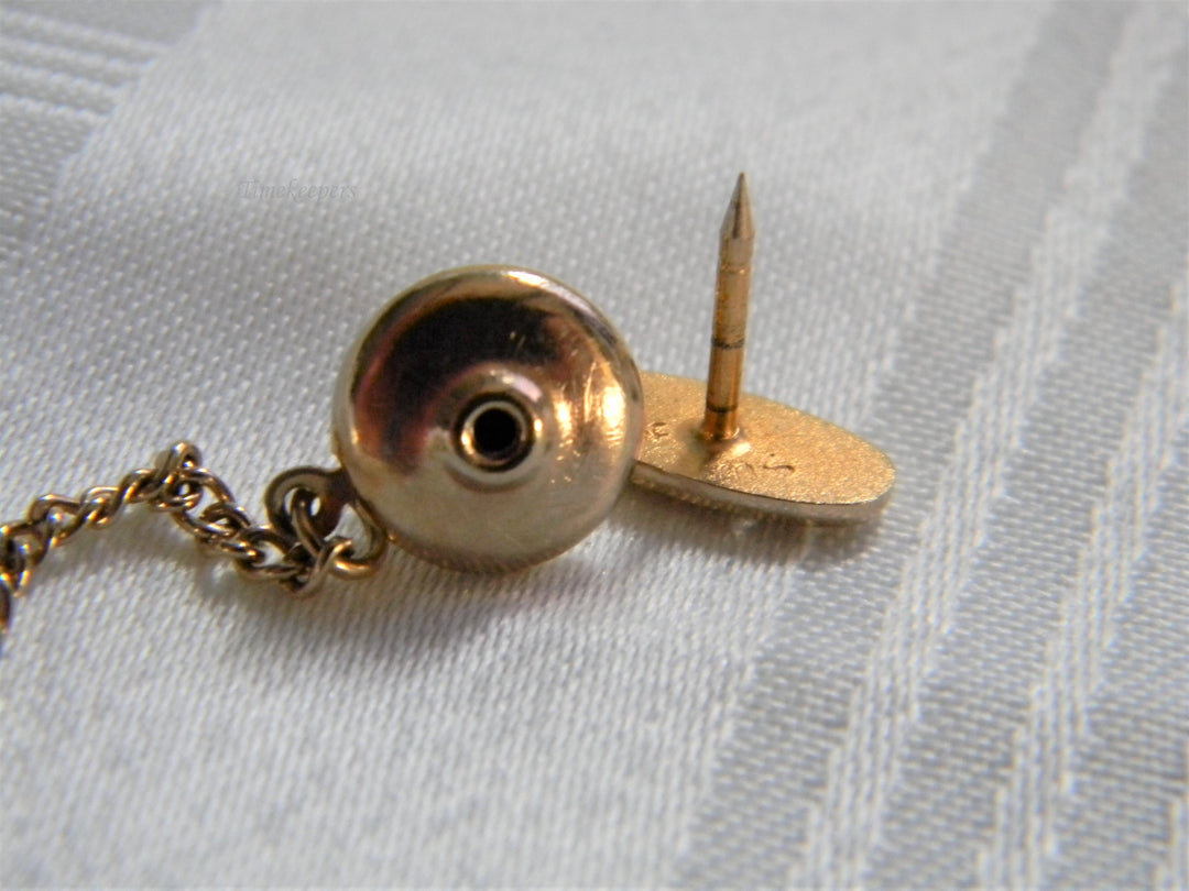 j723 Retro Oval Swank Tie Tack with Etched Edges Polished Center in Gold tone