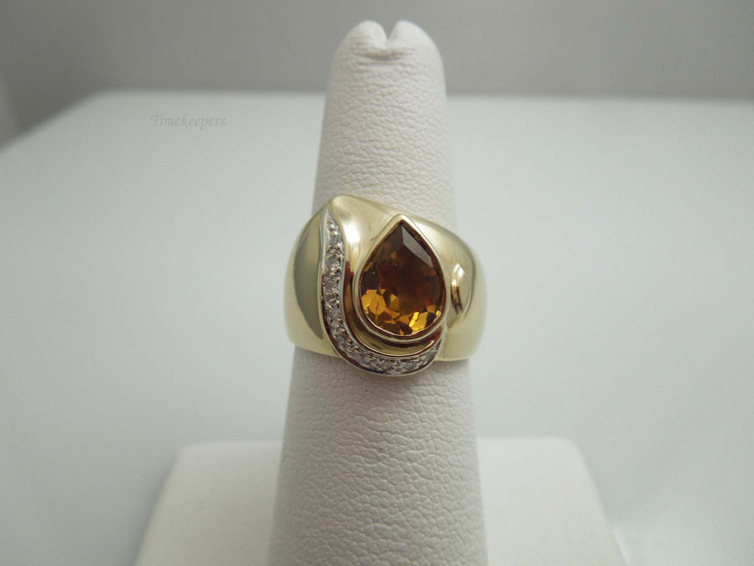 g625 Unique Ladies 14k Yellow Gold Citrine and Diamond Cocktail Ring Size 6.25