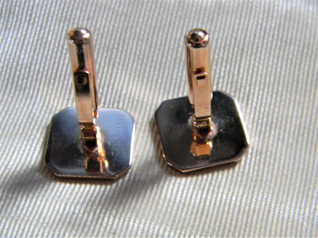 j742 Handsome Vintage Square Striped Cuff Links in Rose Gold Tone