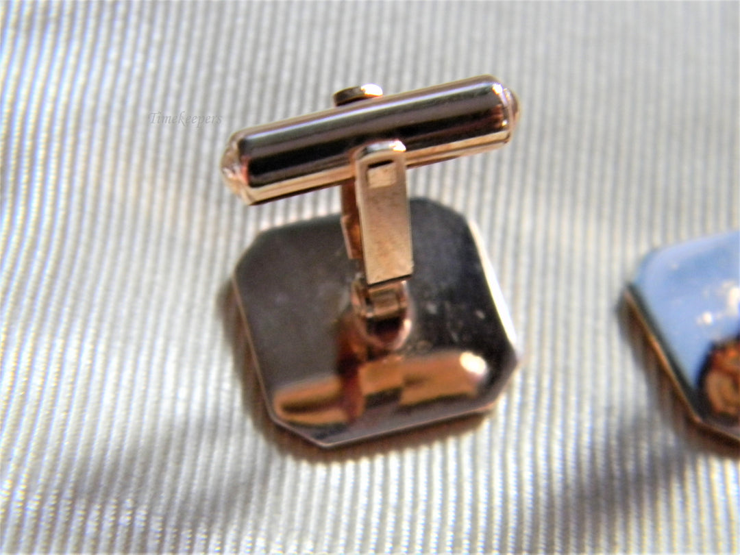 j742 Handsome Vintage Square Striped Cuff Links in Rose Gold Tone