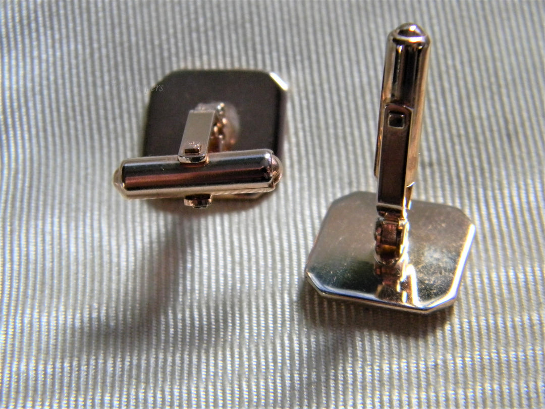 j742 Handsome Vintage Square Striped Cuff Links in Rose Gold Tone