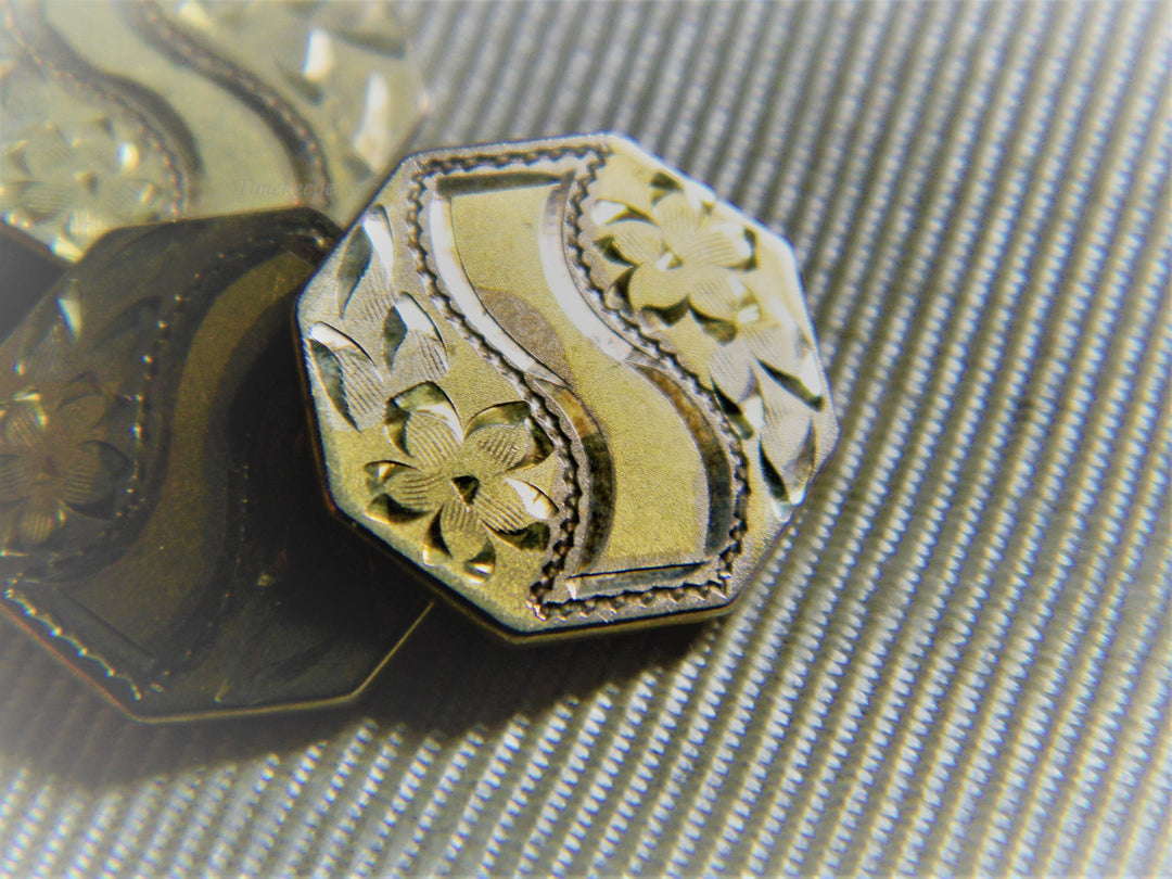 j744 Handsome Vintage Octagon Embossed Cuff Links in Gold Tone