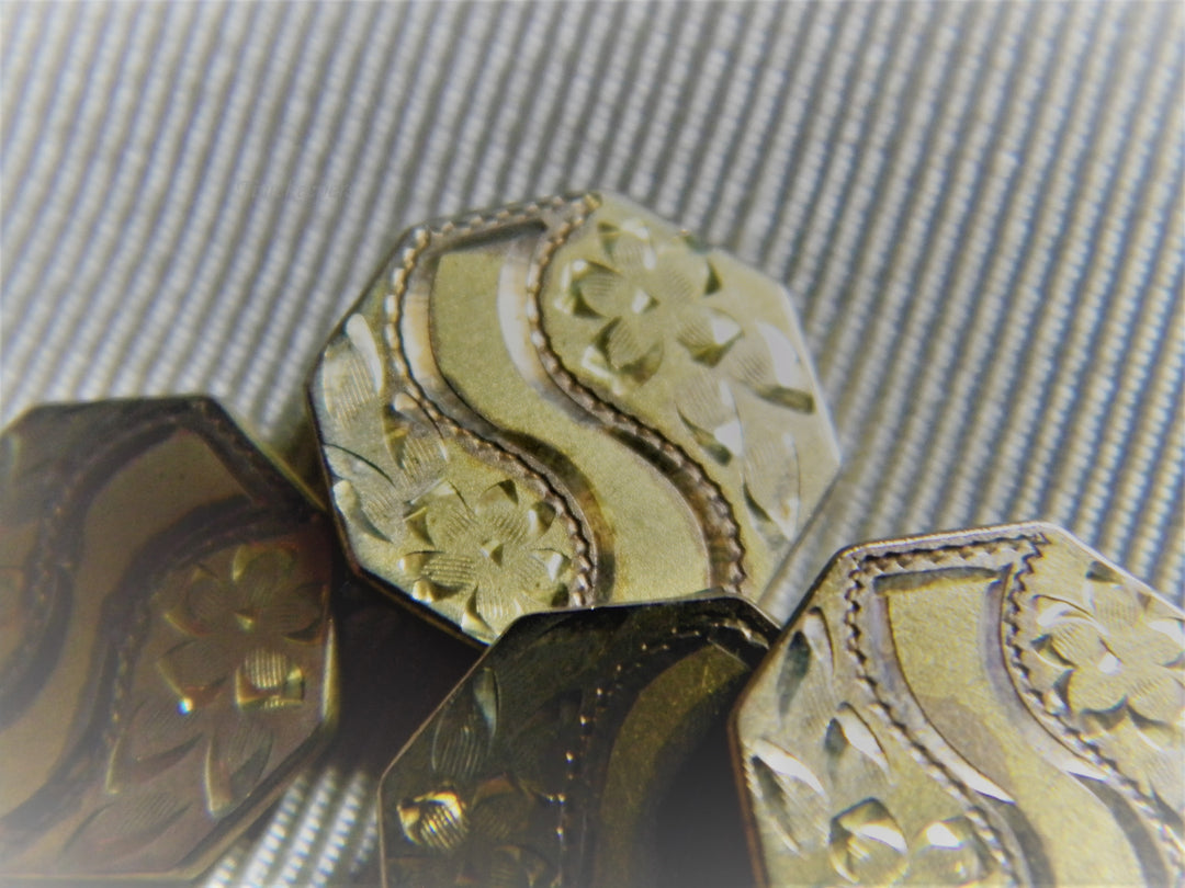j744 Handsome Vintage Octagon Embossed Cuff Links in Gold Tone