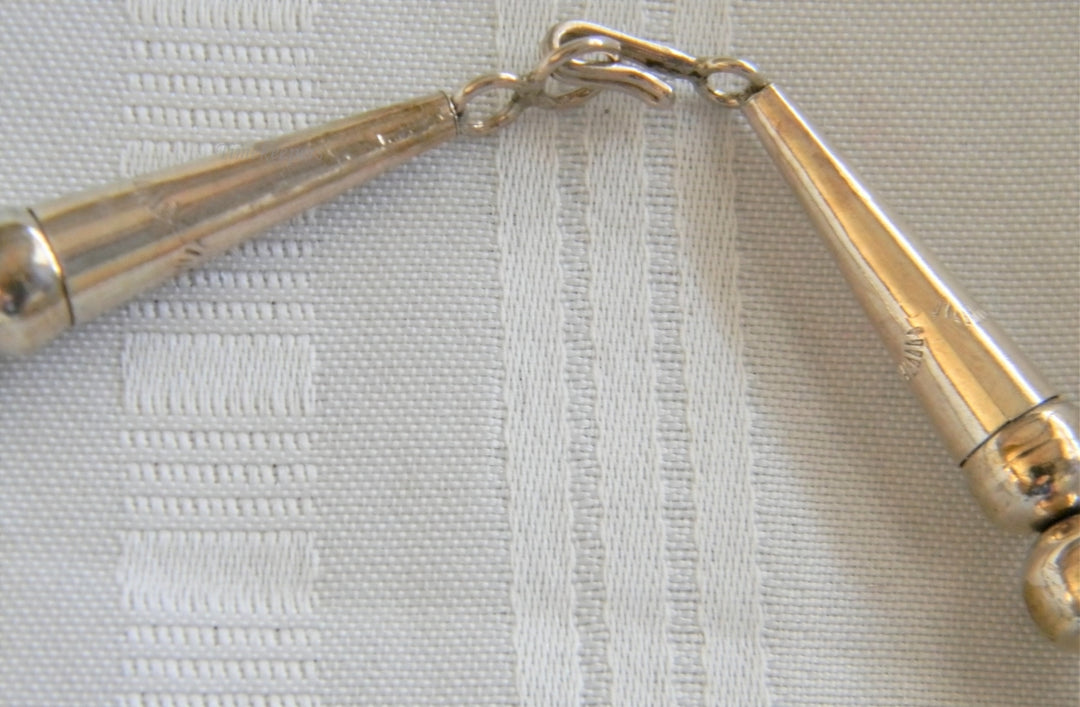 h983 Vintage Turquoise Bead and Sterling Silver Bead Necklace Hook Clasp