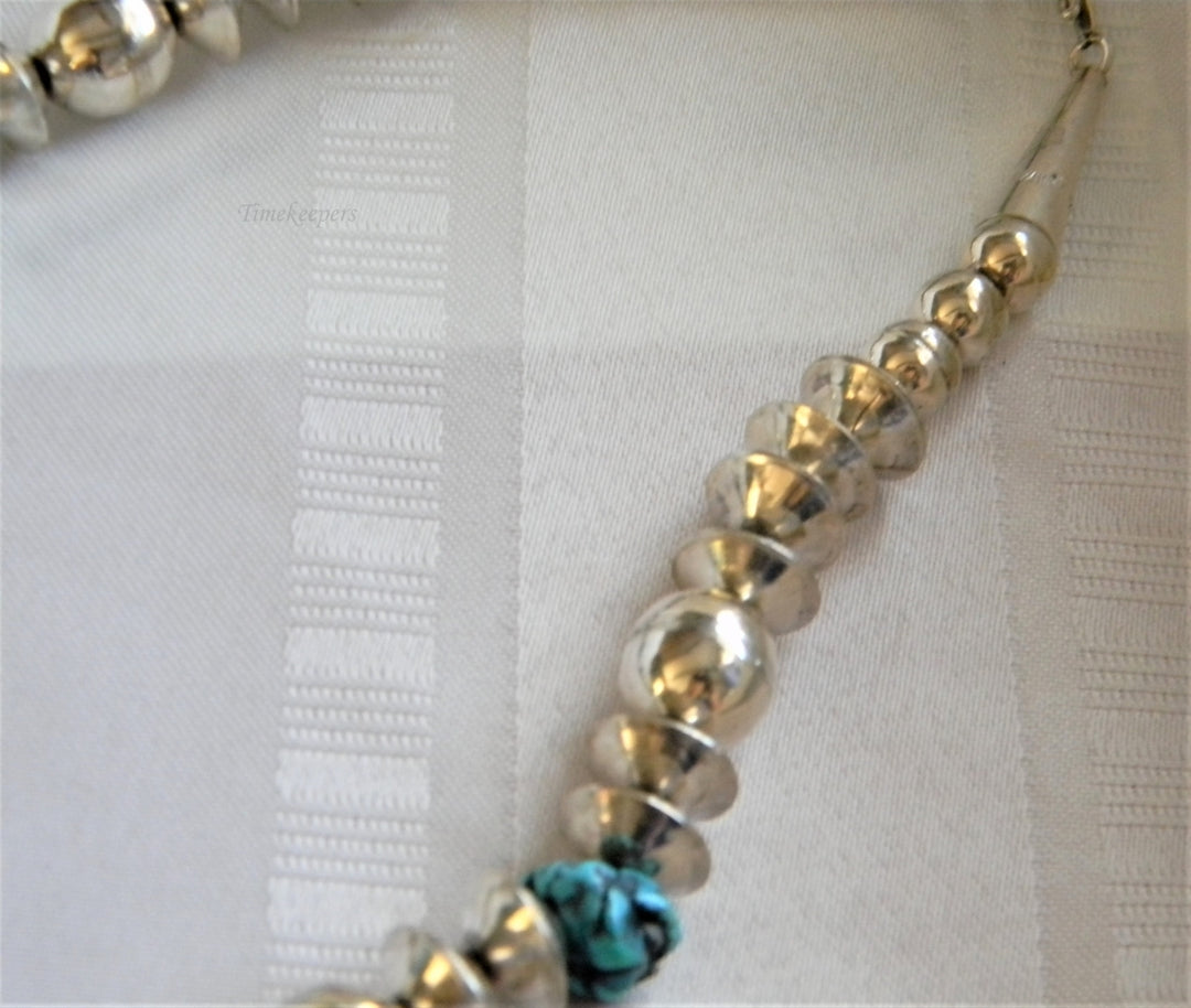h983 Vintage Turquoise Bead and Sterling Silver Bead Necklace Hook Clasp