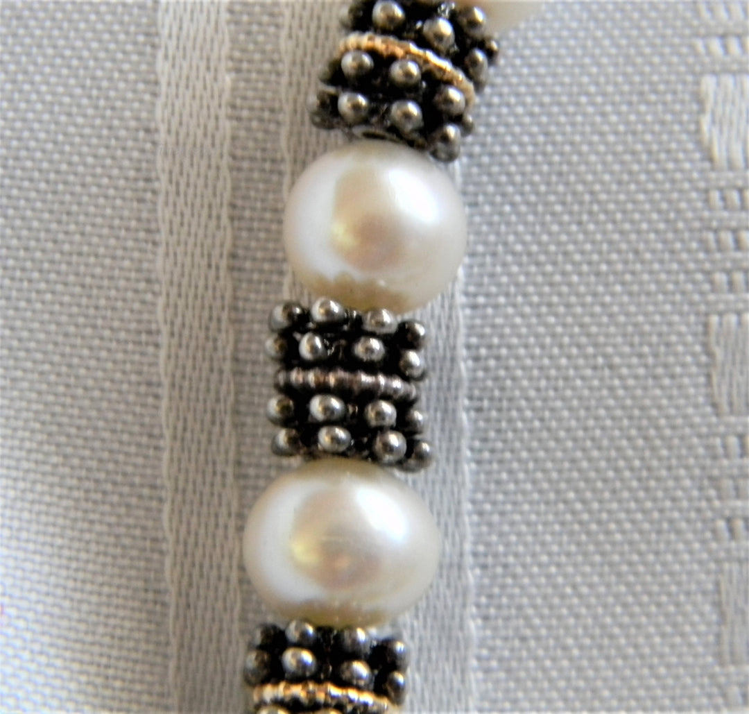 h985 Vintage Sterling Silver and Pearl Bead Necklace and Bracelet Set