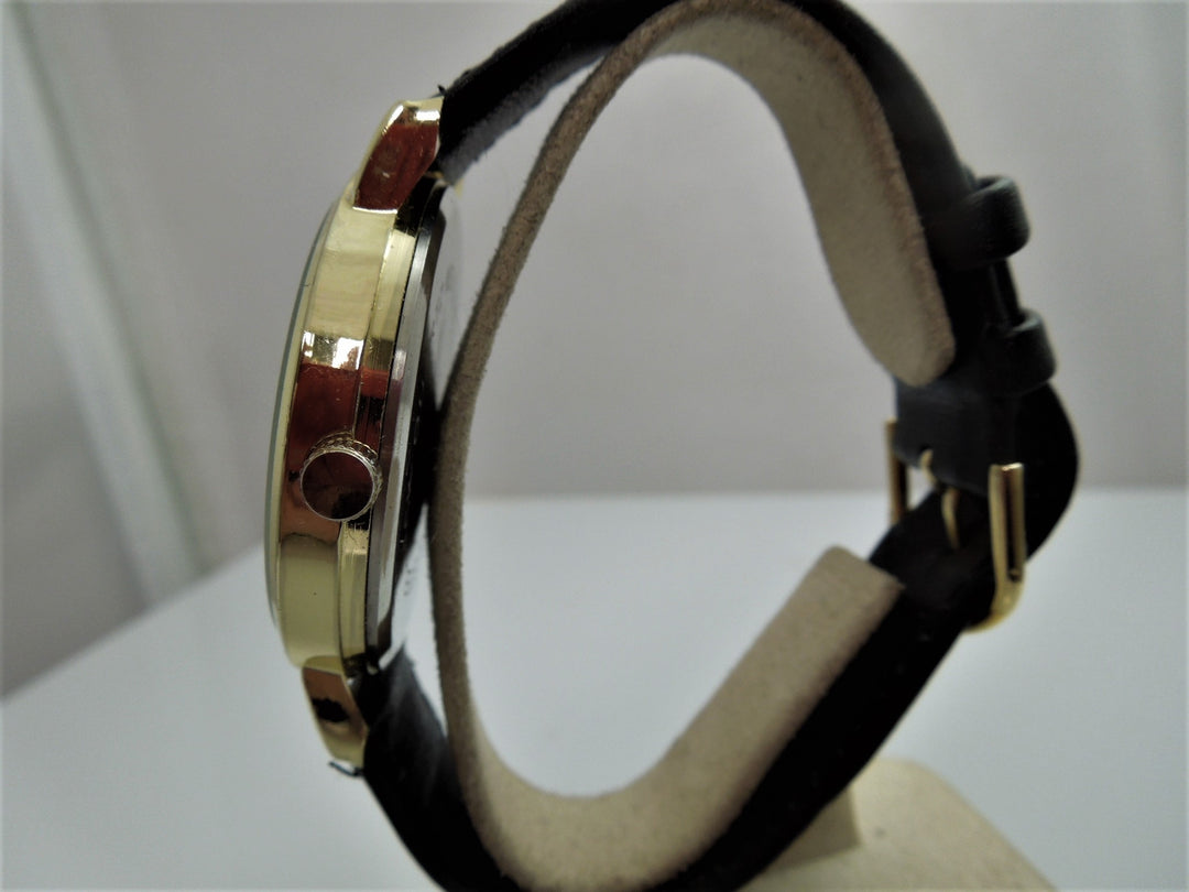 h671 Handsome Geneva Quartz Water Resistant Watch Gold Tone with Stainless Back